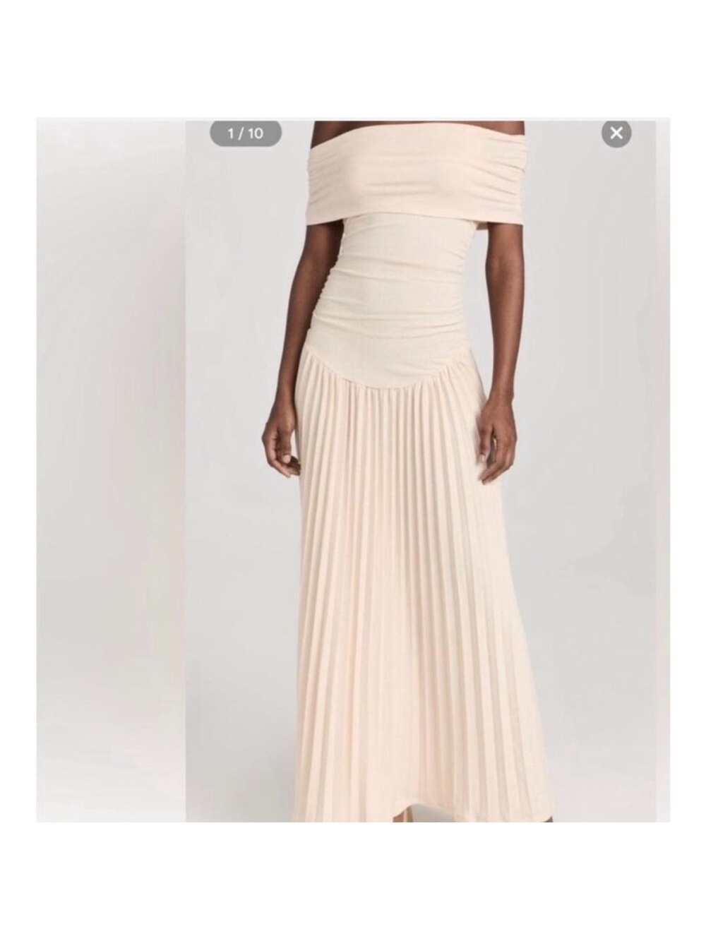 Lioness Off-Shoulder Pleated Maxi Dress in Cream